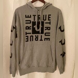 True Religion Black and Gray Logo Hoodie Size Medium